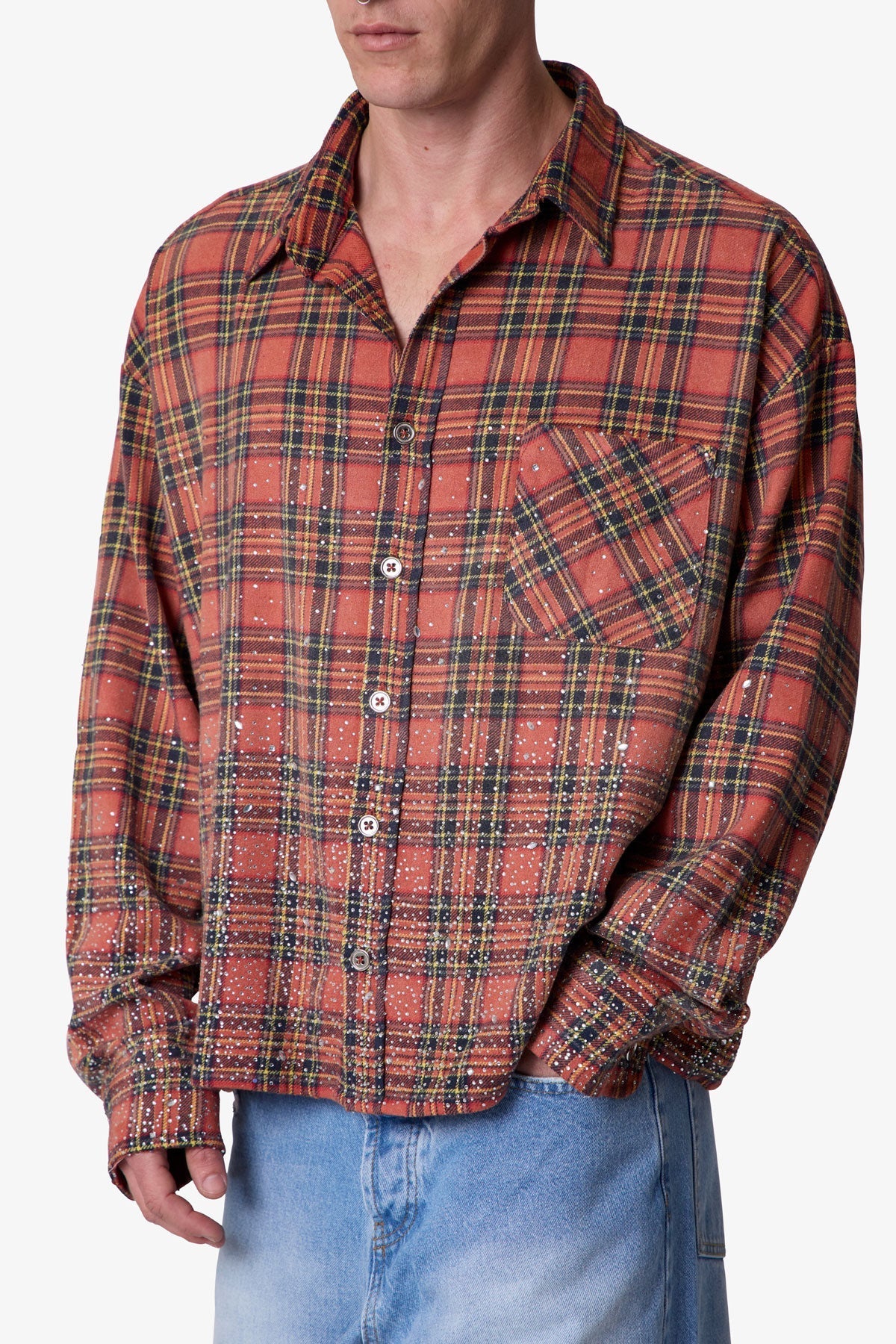 Rhinestone Flannel Shirt - Red