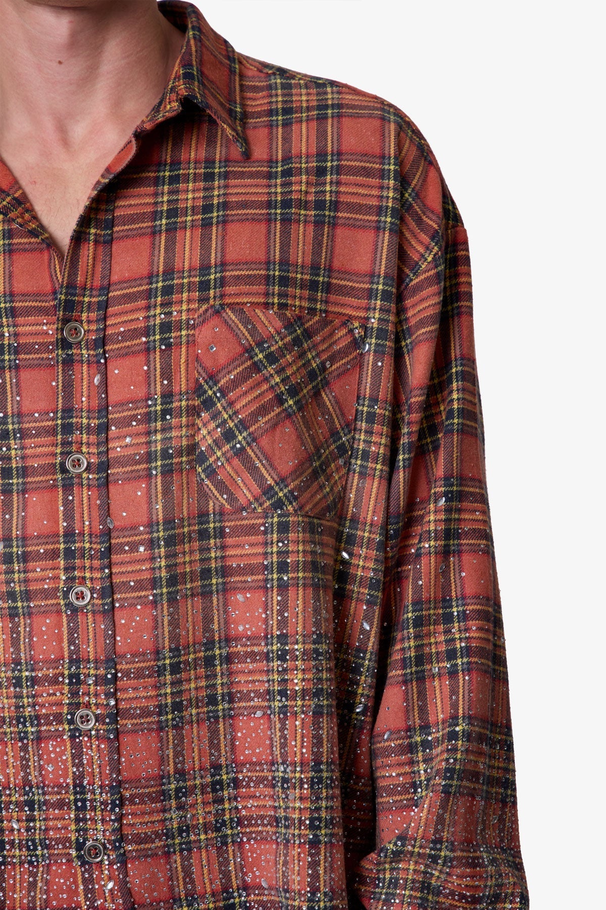Rhinestone Flannel Shirt - Red