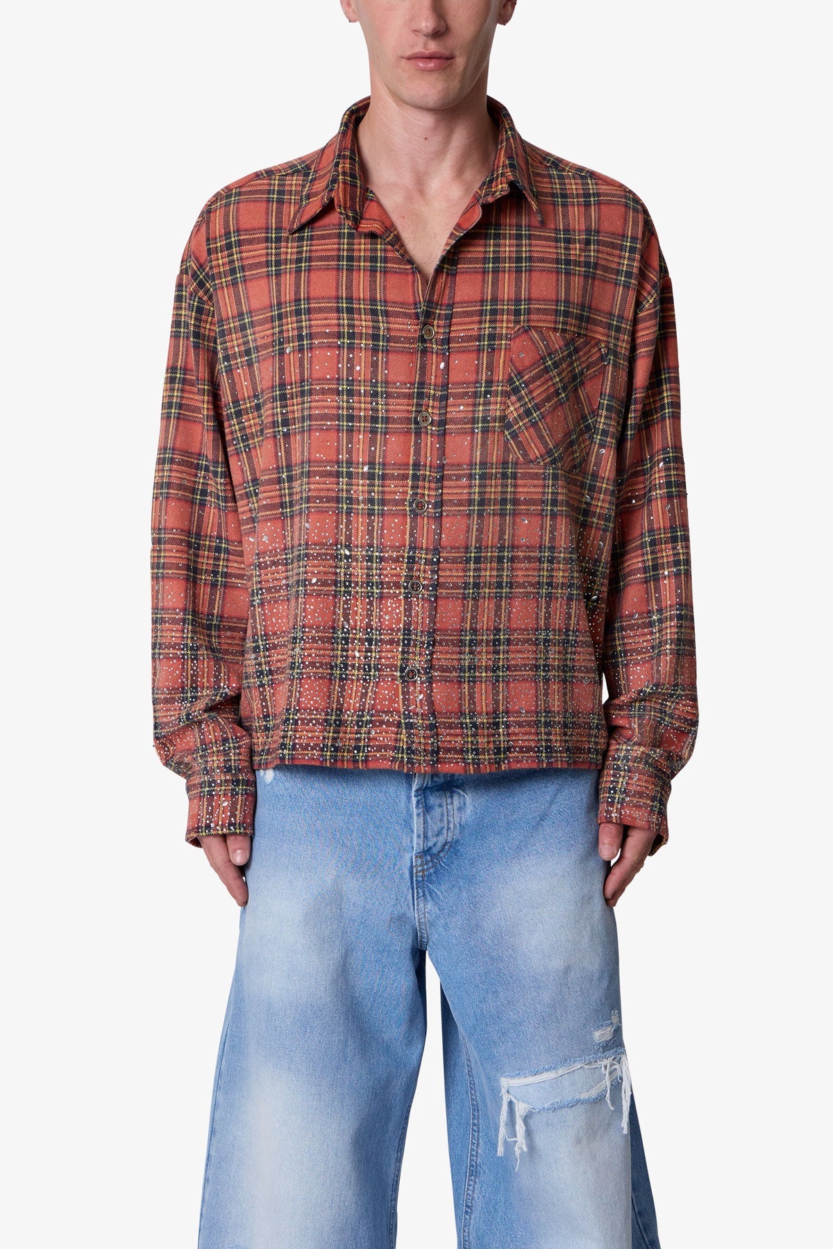 Rhinestone Flannel Shirt - Red