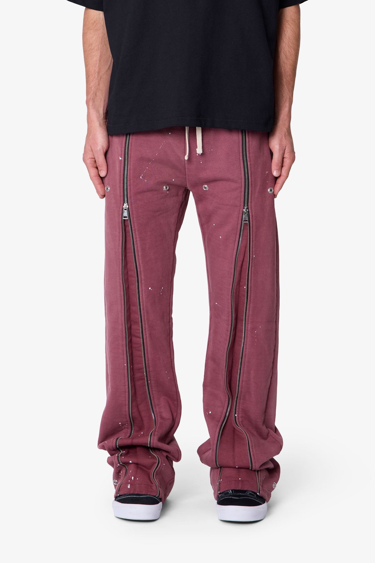 Rivet Zipper Flare Sweatpants - Red