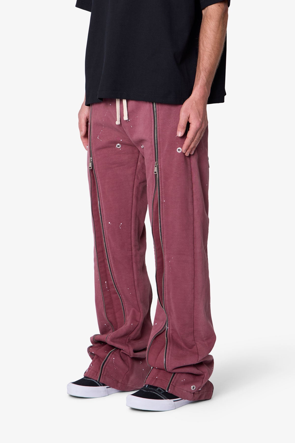 Rivet Zipper Flare Sweatpants - Red