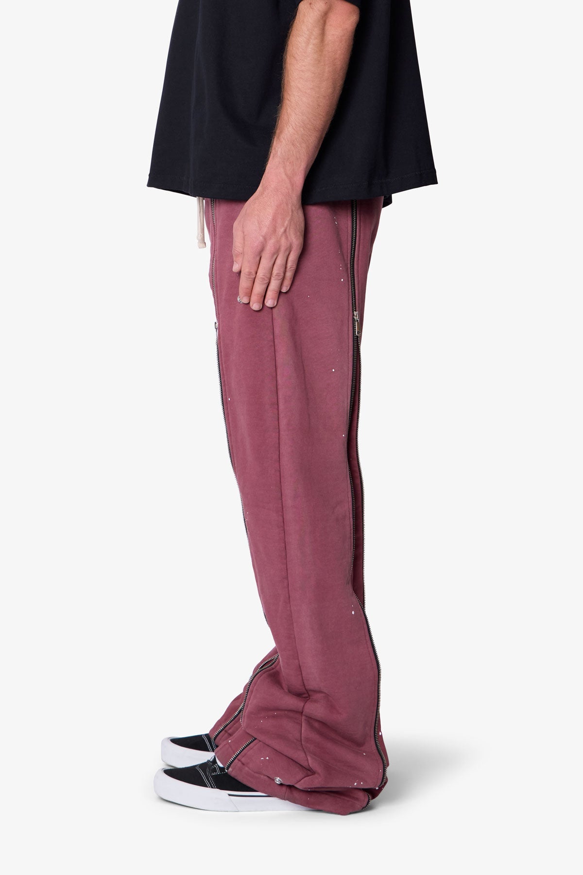 Rivet Zipper Flare Sweatpants - Red