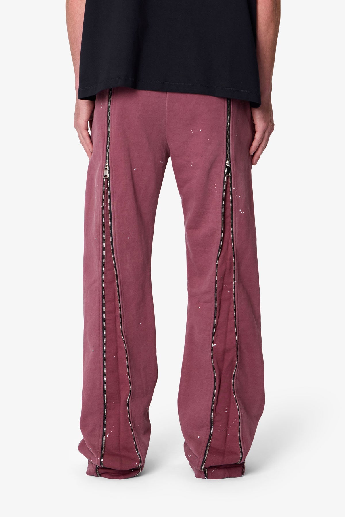 Rivet Zipper Flare Sweatpants - Red