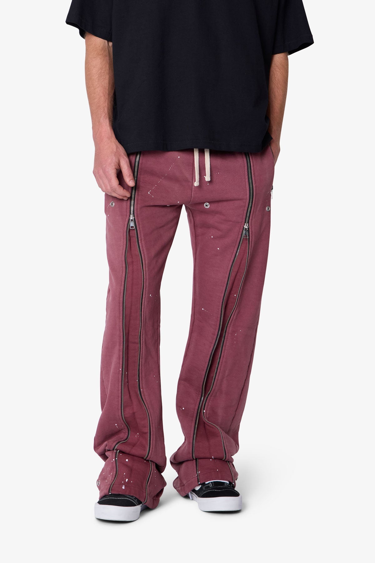 Rivet Zipper Flare Sweatpants - Red