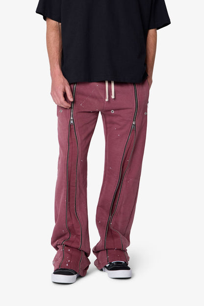 Rivet Zipper Flare Sweatpants - Red
