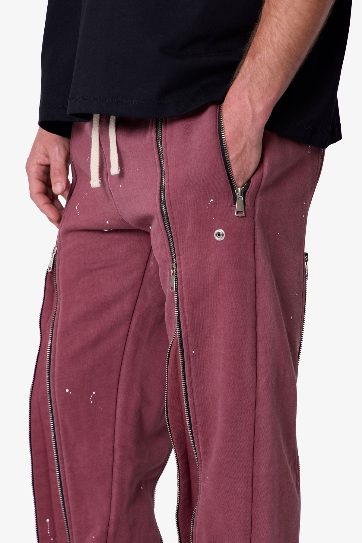 Rivet Zipper Flare Sweatpants - Red