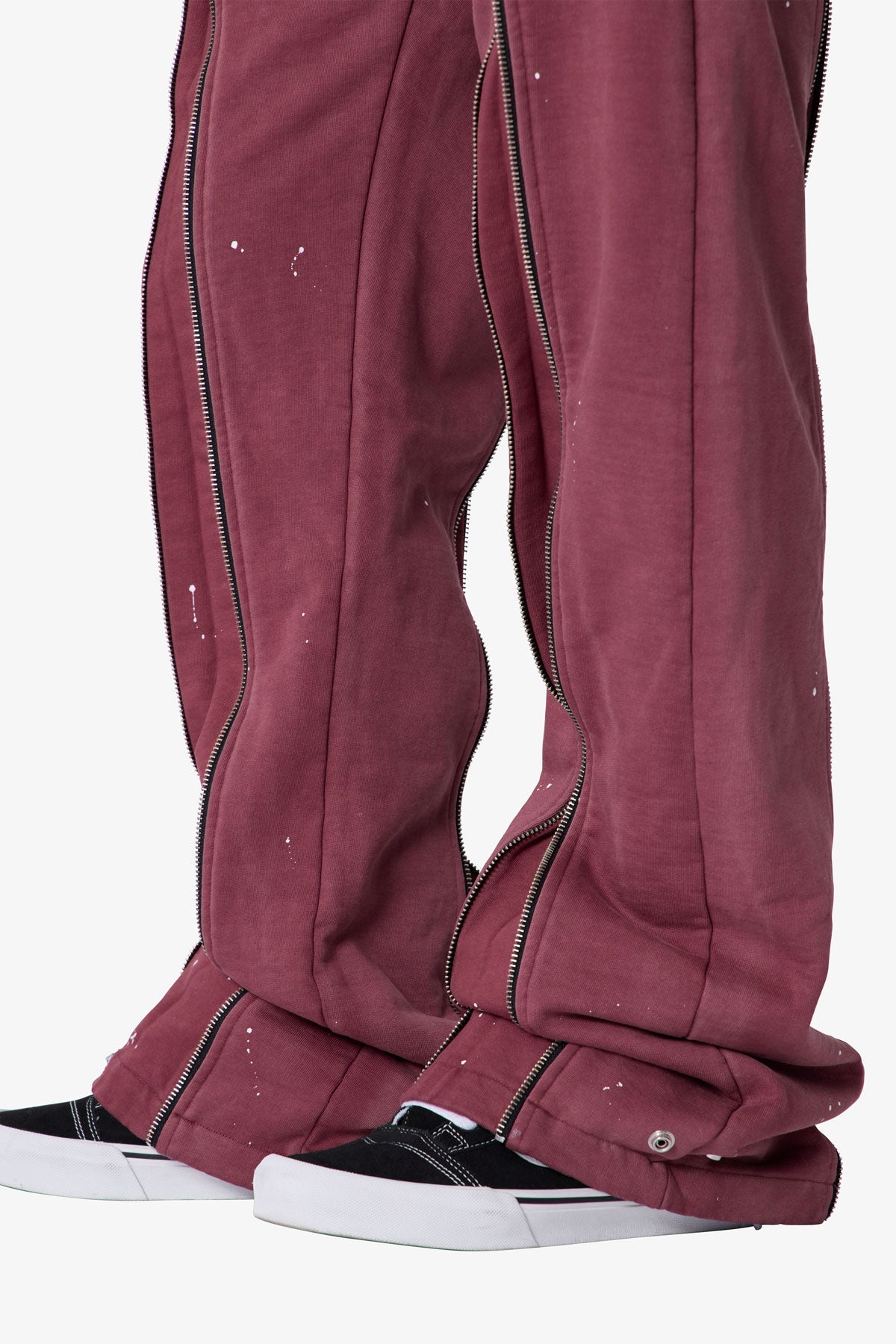 Rivet Zipper Flare Sweatpants - Red