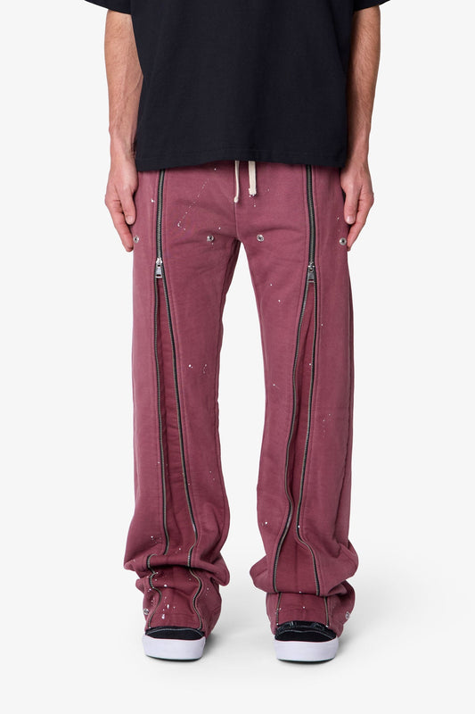 Rivet Zipper Flare Sweatpants - Red