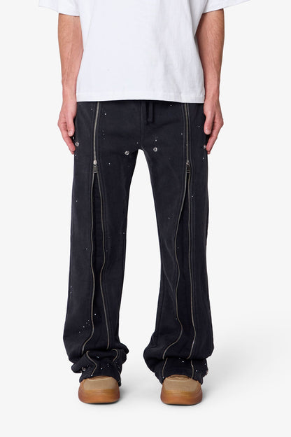Rivet Zipper Flare Sweatpants - Washed Black