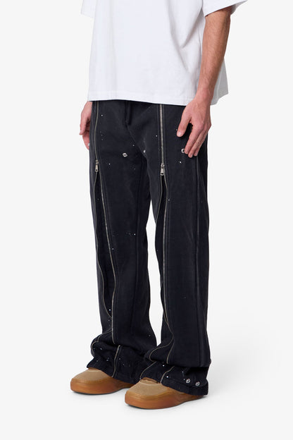 Rivet Zipper Flare Sweatpants - Washed Black