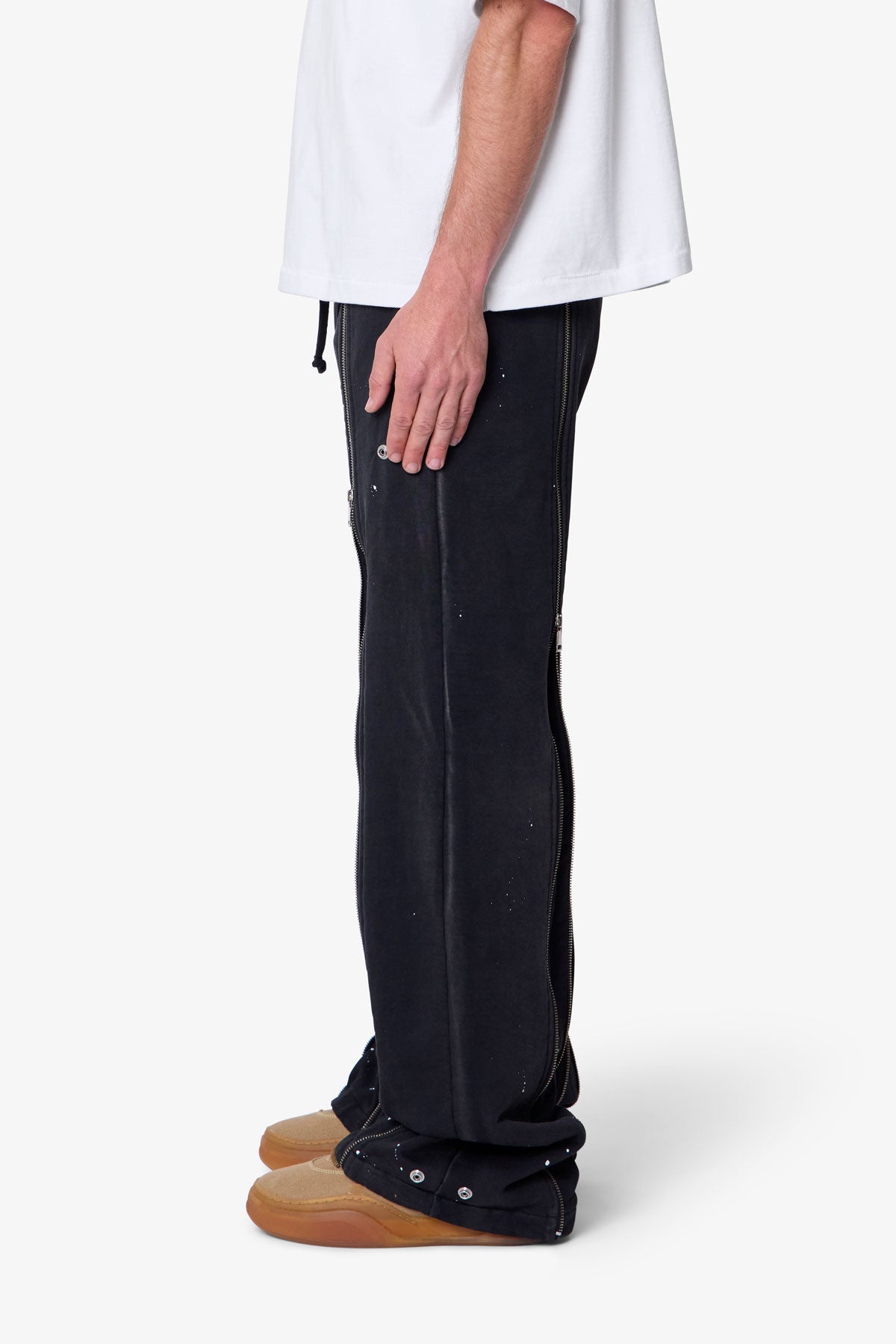 Rivet Zipper Flare Sweatpants - Washed Black