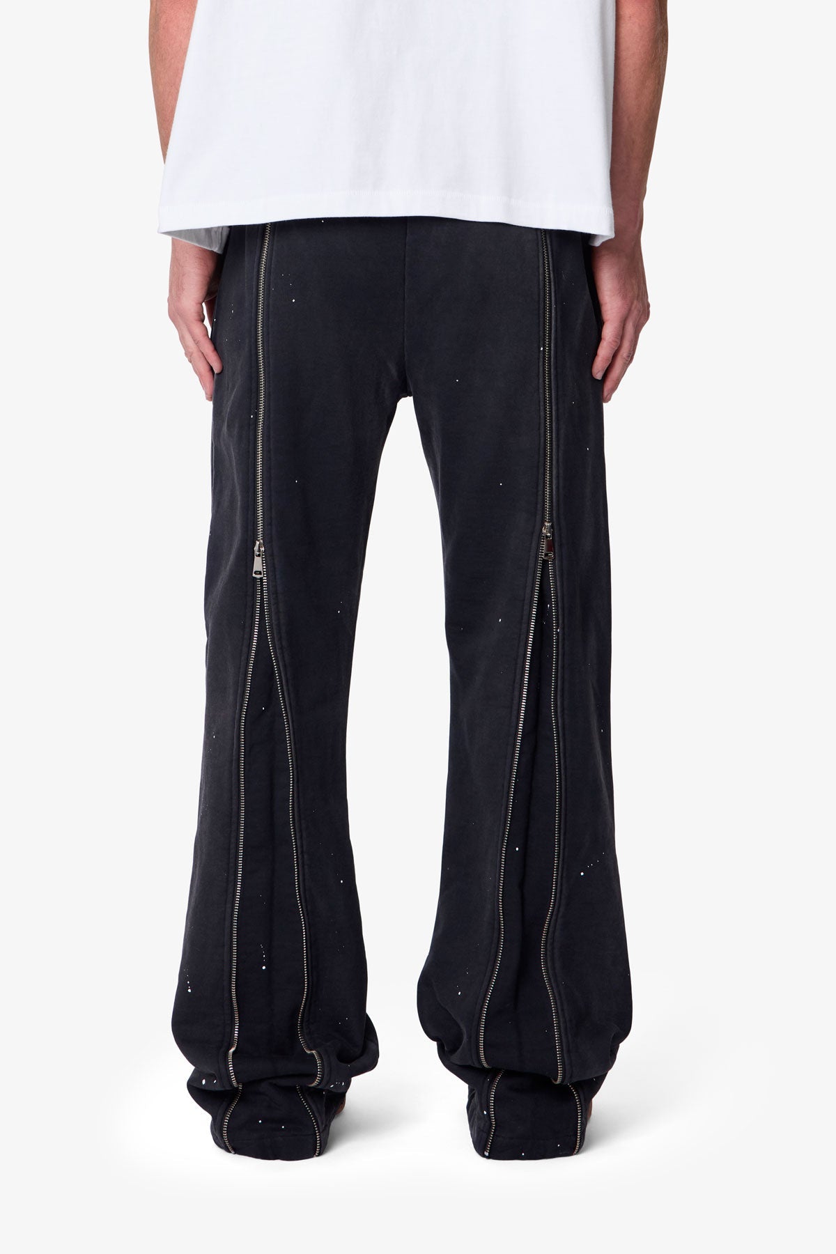 Rivet Zipper Flare Sweatpants - Washed Black