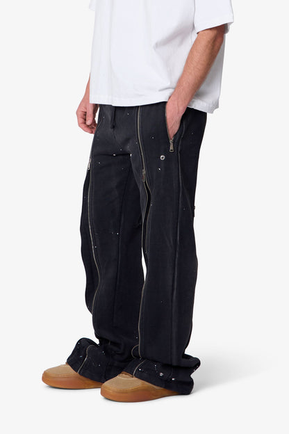 Rivet Zipper Flare Sweatpants - Washed Black