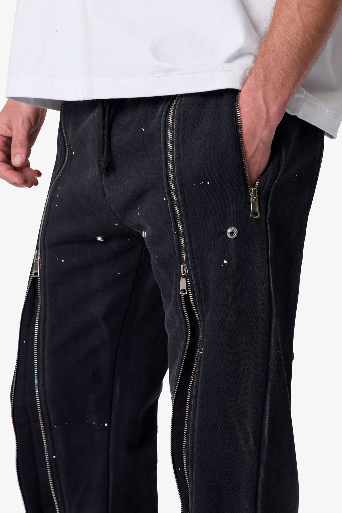 Rivet Zipper Flare Sweatpants - Washed Black