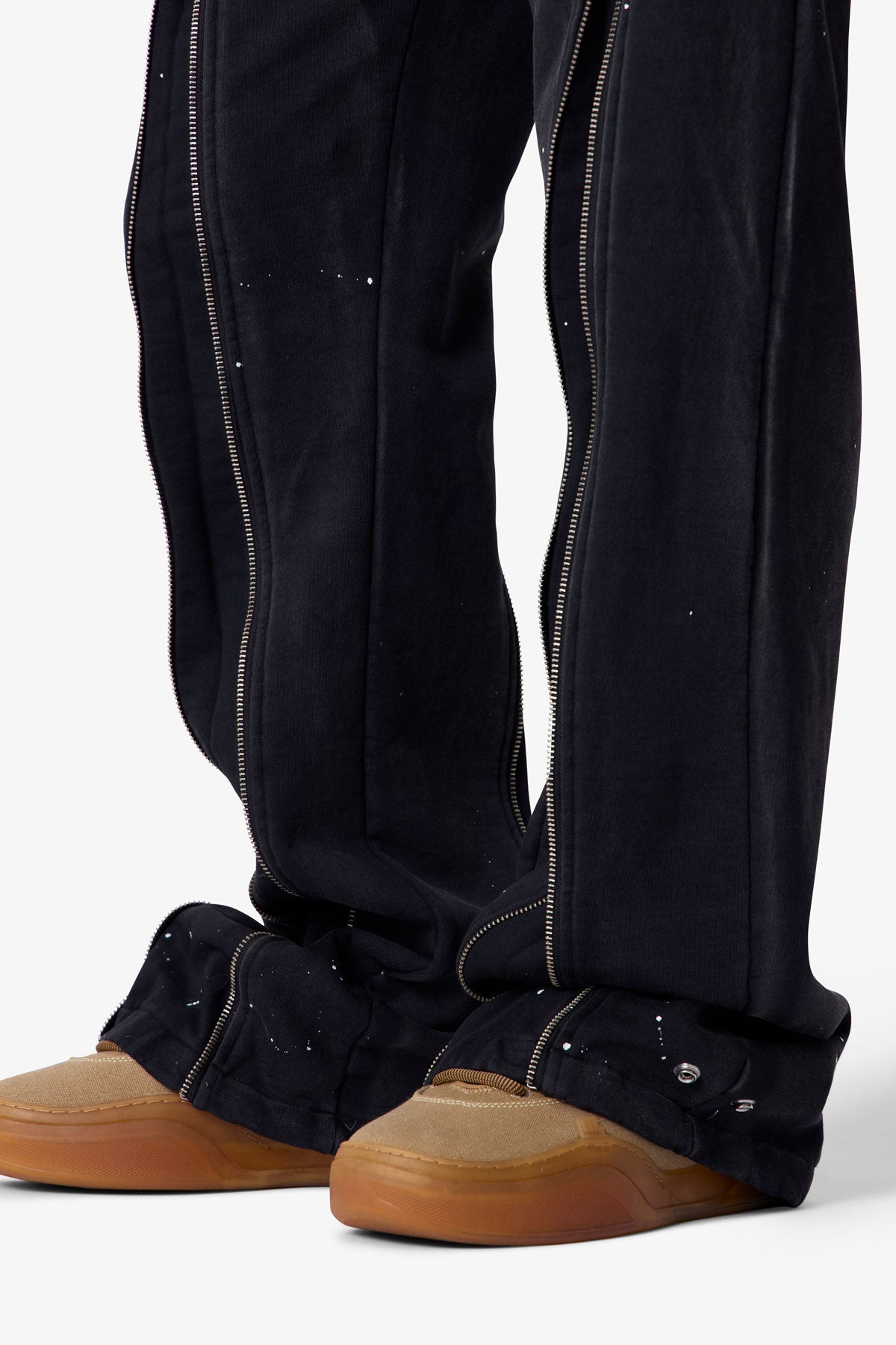 Rivet Zipper Flare Sweatpants - Washed Black