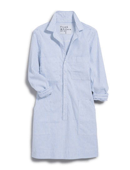 IRELAND DRESS Blue and White Stripe, Italian Performance Linen