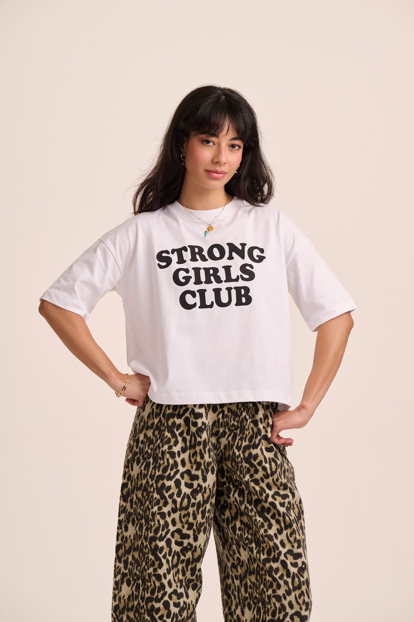 Strong Girls Club Relaxed Boxy TShirt - White & Black