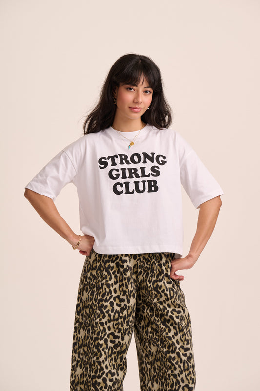 Strong Girls Club Relaxed Boxy TShirt - White & Black