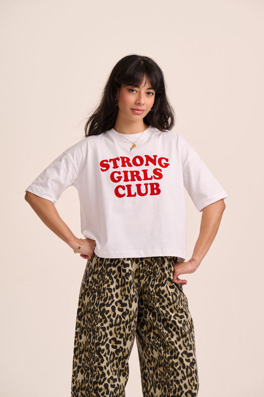 Strong Girls Club Relaxed Boxy TShirt - White & Red