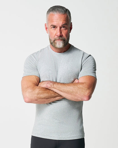 "The Sutton" Heathered Light Grey Short Sleeve Crewneck