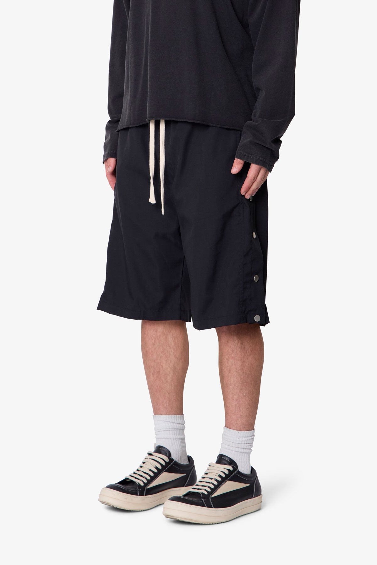Side Snap Nylon Shorts - Black