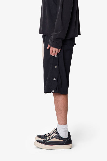 Side Snap Nylon Shorts - Black
