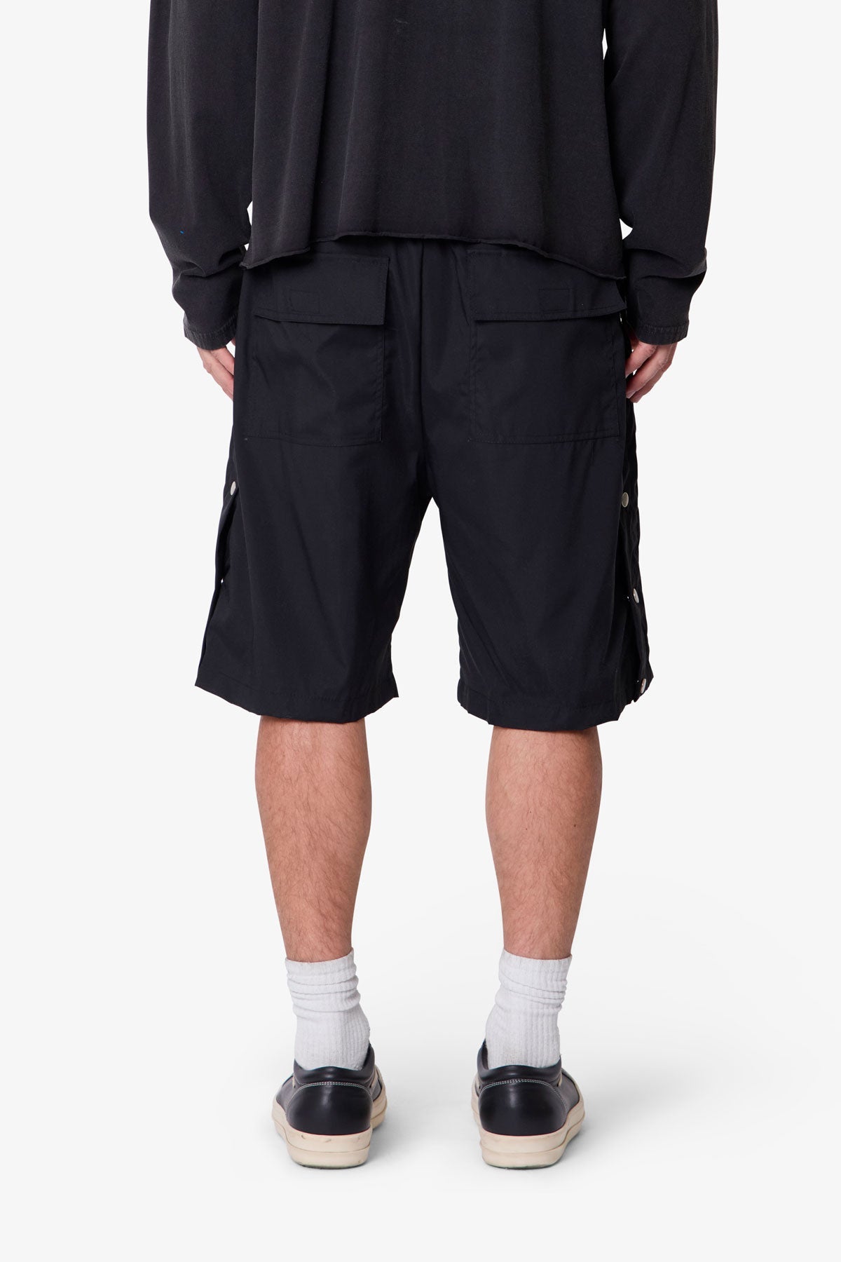 Side Snap Nylon Shorts - Black