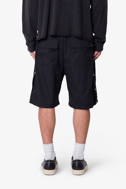 Side Snap Nylon Shorts - Black