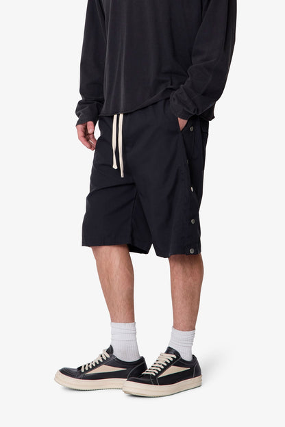 Side Snap Nylon Shorts - Black