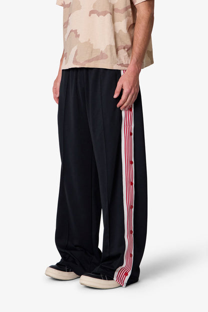 Side Snap Striped Track Pants - Black