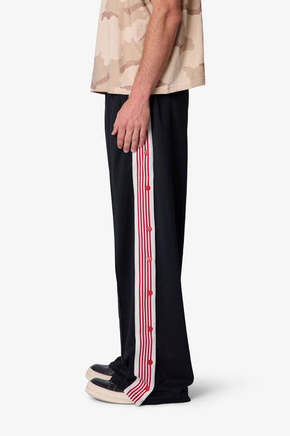 Side Snap Striped Track Pants - Black