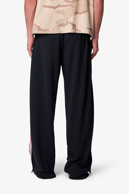Side Snap Striped Track Pants - Black