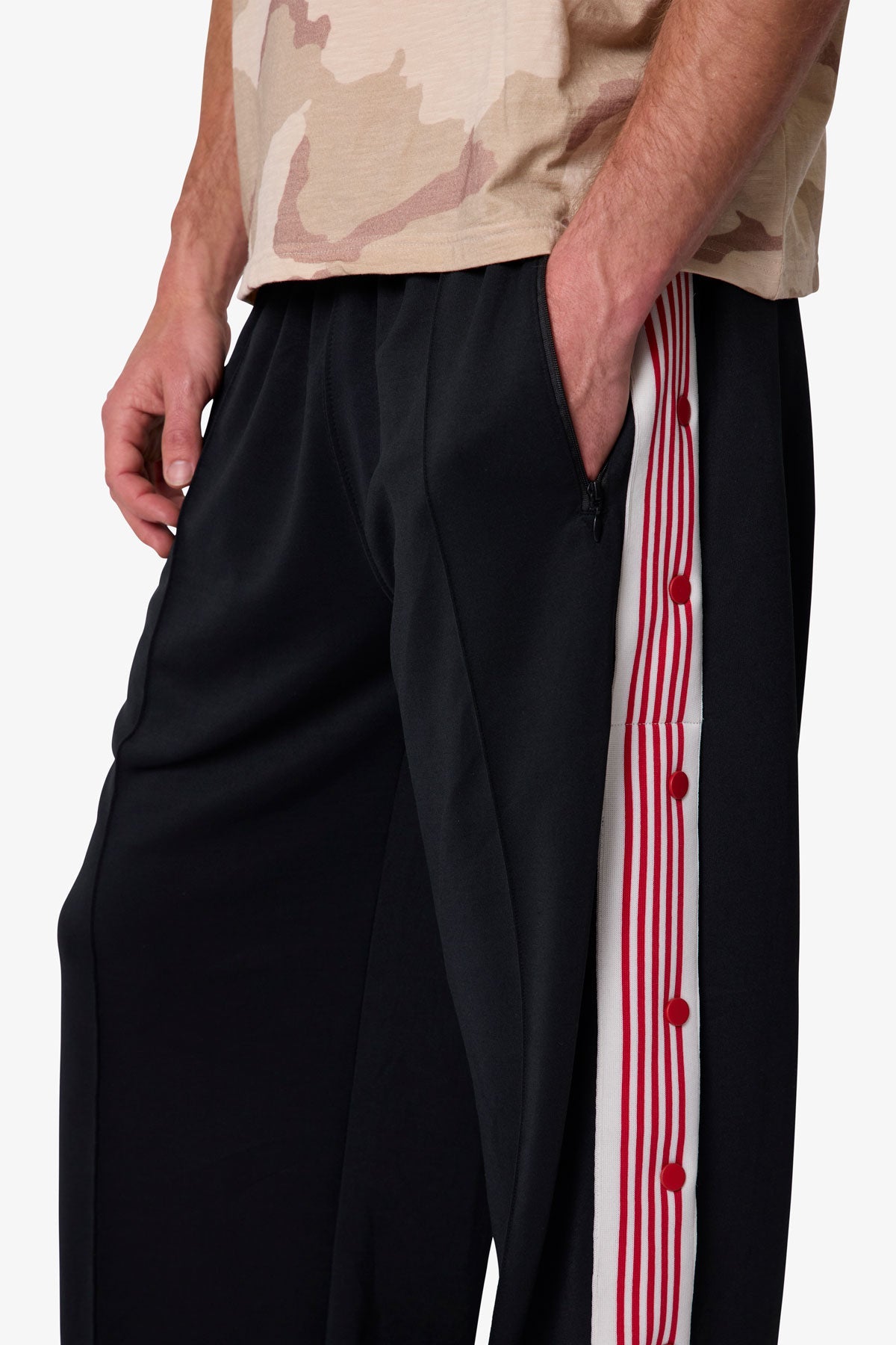 Side Snap Striped Track Pants - Black