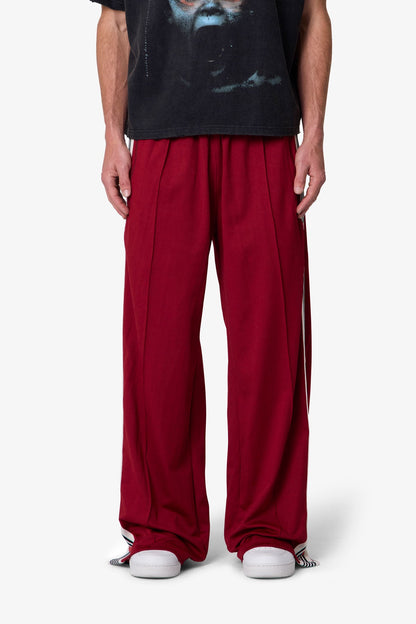 Side Snap Striped Track Pants - Red