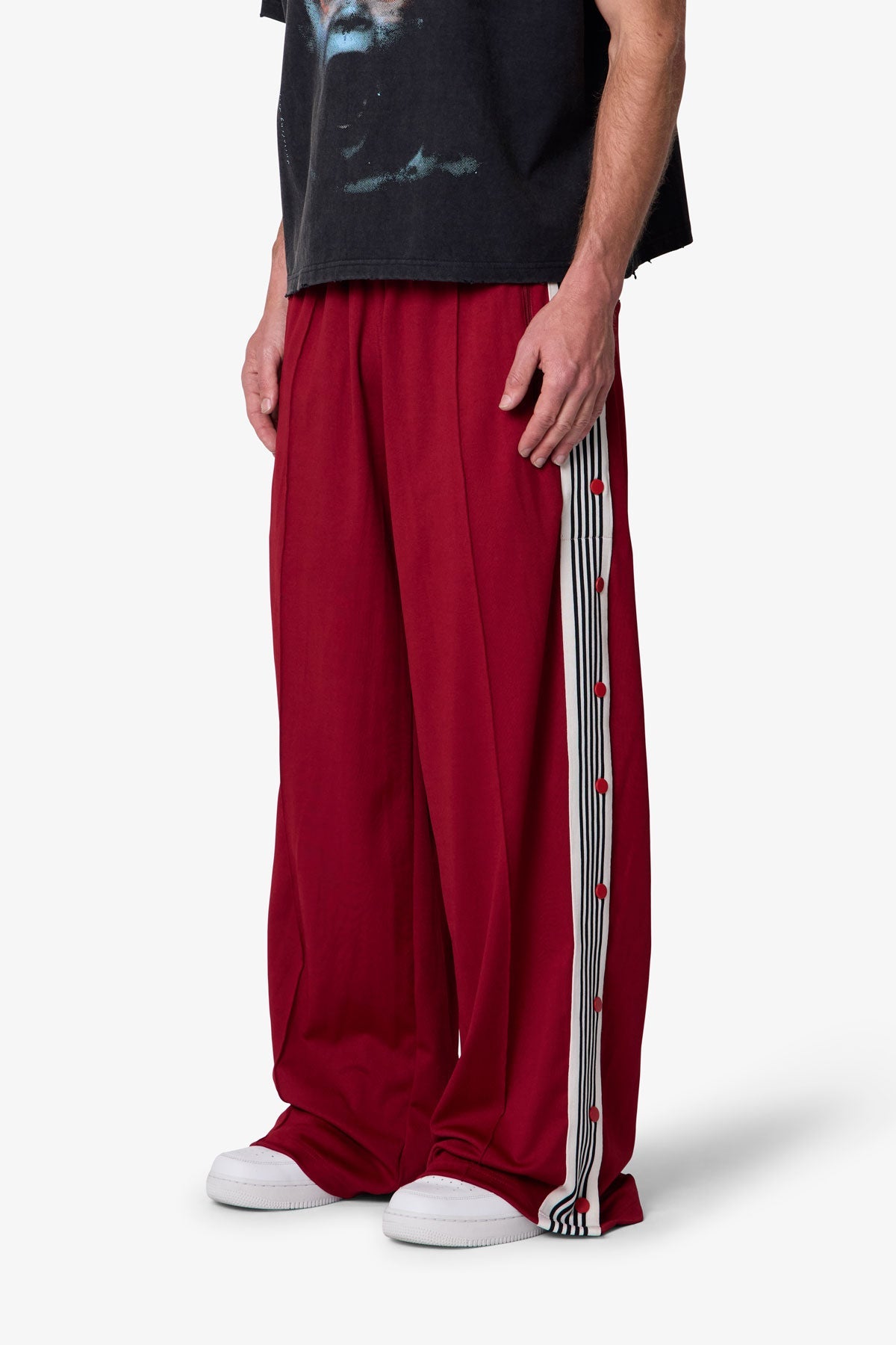Side Snap Striped Track Pants - Red