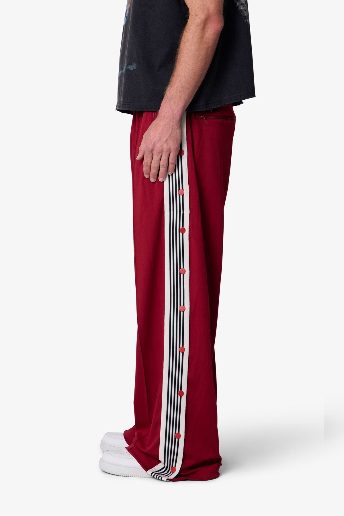 Side Snap Striped Track Pants - Red