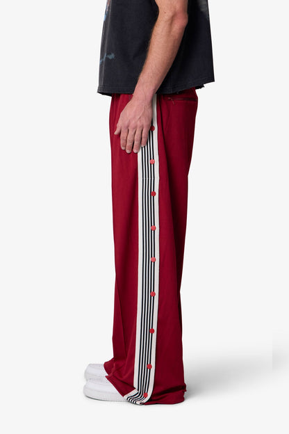 Side Snap Striped Track Pants - Red