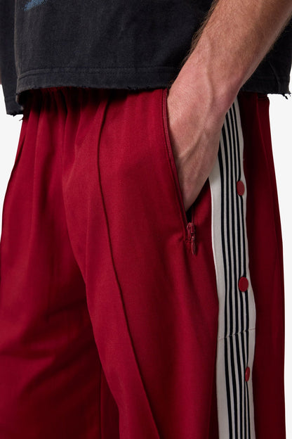 Side Snap Striped Track Pants - Red