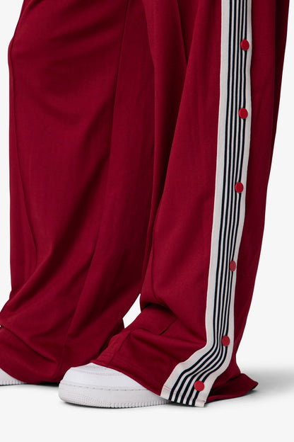 Side Snap Striped Track Pants - Red