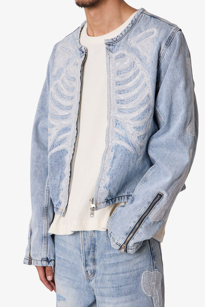 Skeleton Moto Jacket - Washed Blue