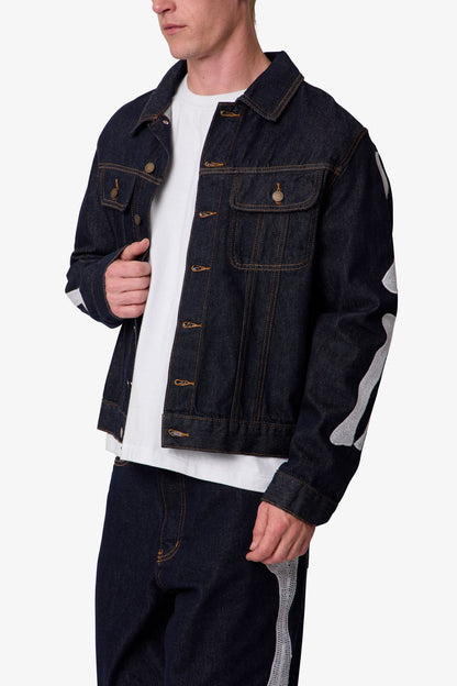 Skeleton Trucker Jacket - Washed Black