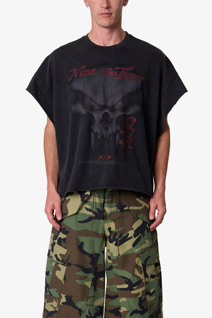 Skull Cut Off Tee - Washed Black