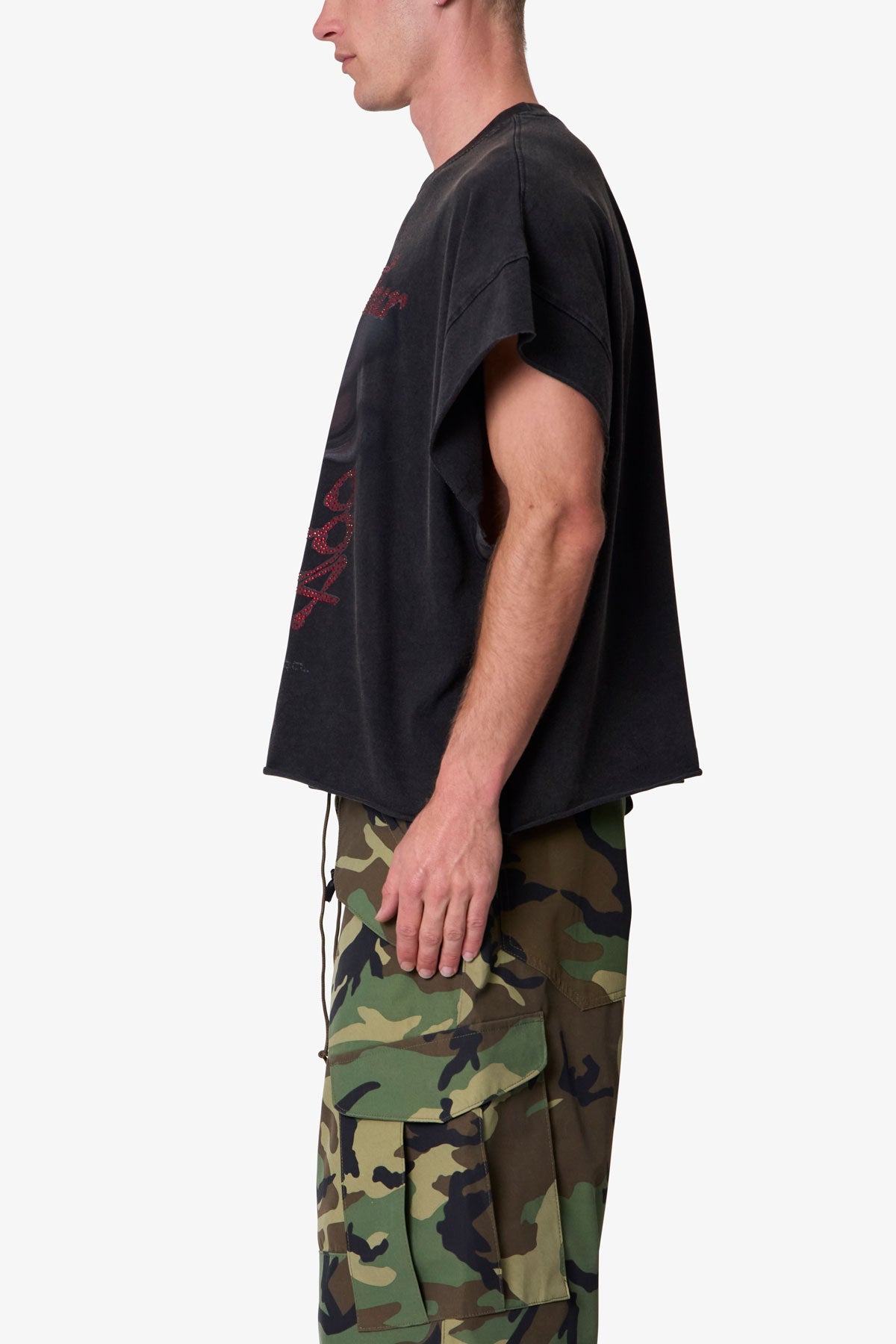 Skull Cut Off Tee - Washed Black