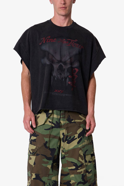 Skull Cut Off Tee - Washed Black