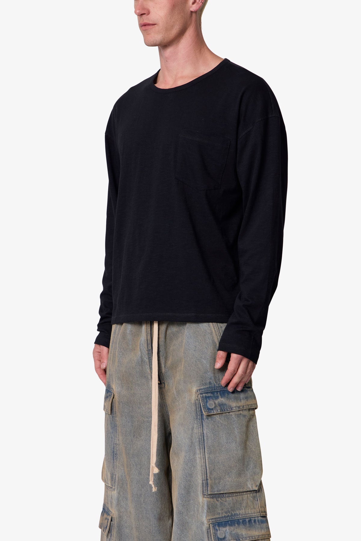 Slouchy Pocket L/S Tee - Black