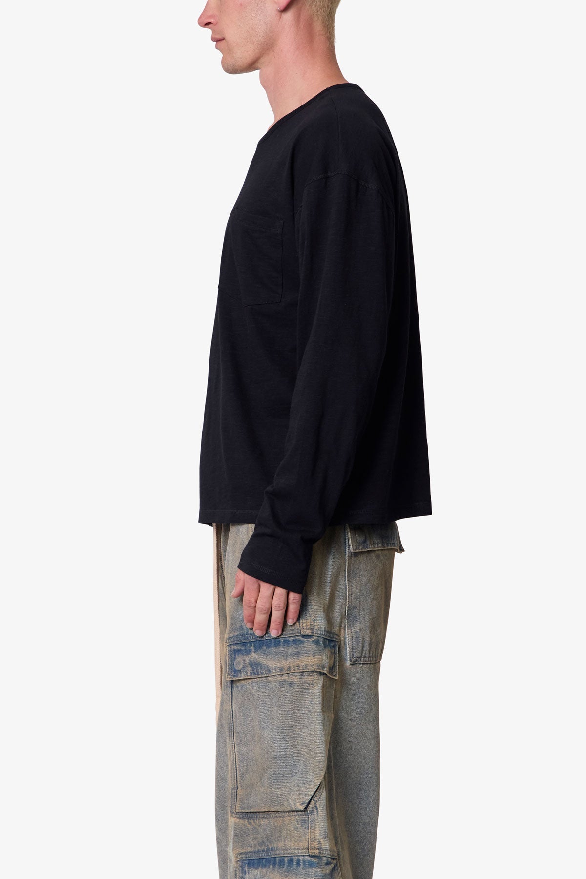 Slouchy Pocket L/S Tee - Black