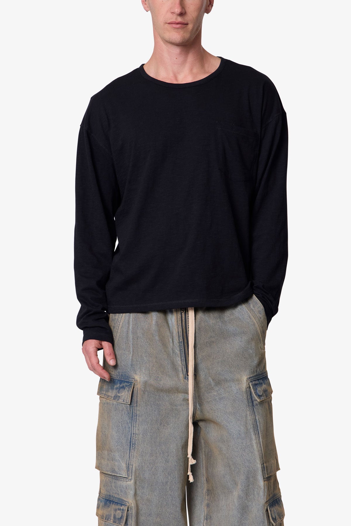 Slouchy Pocket L/S Tee - Black