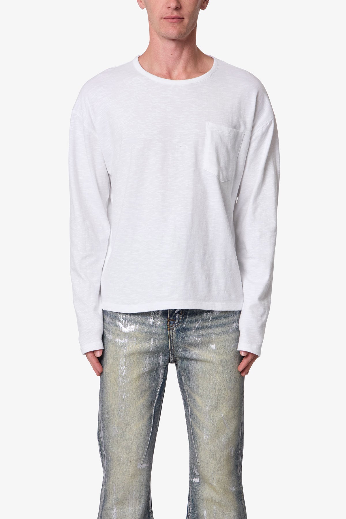 Slouchy Pocket L/S Tee - White