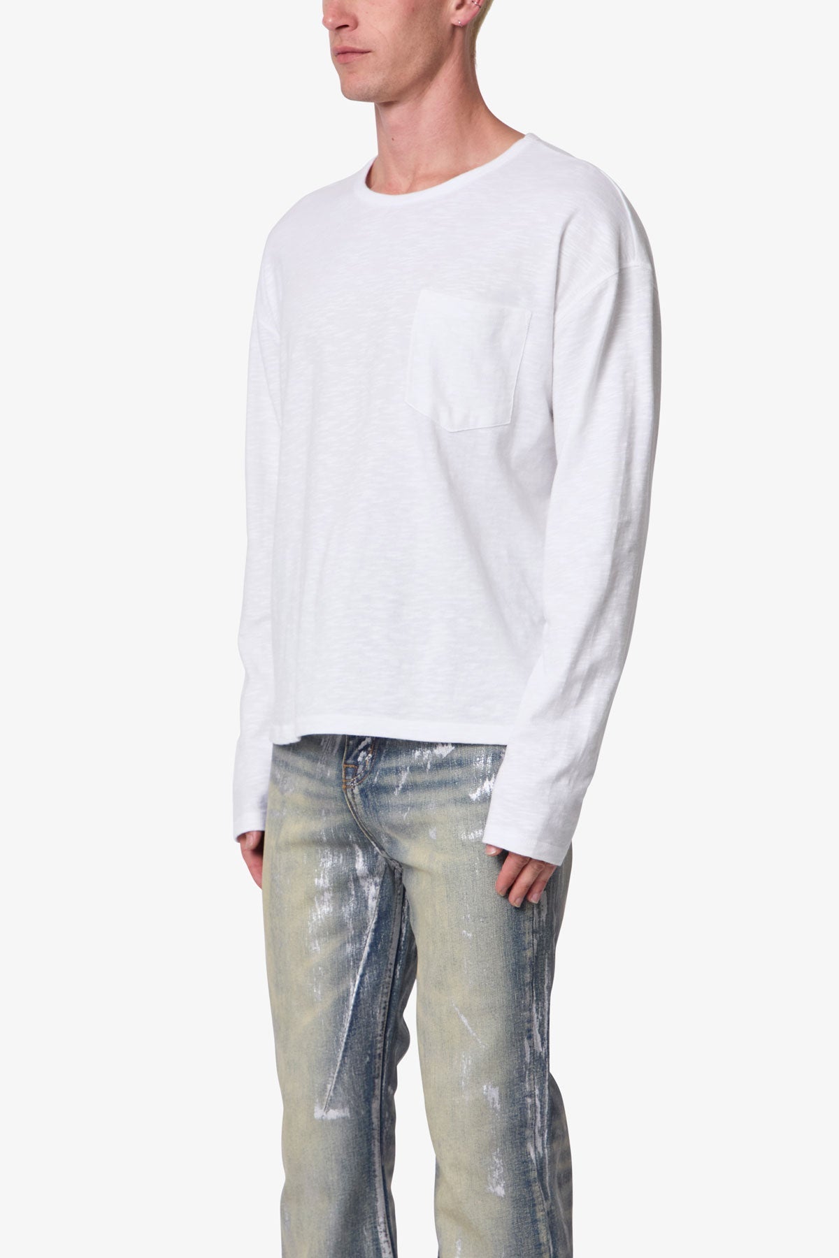 Slouchy Pocket L/S Tee - White
