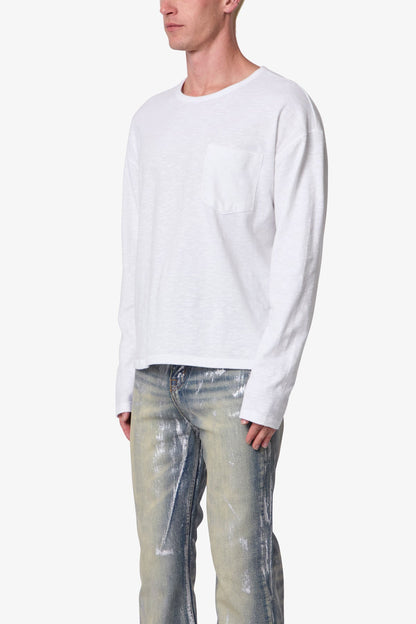 Slouchy Pocket L/S Tee - White